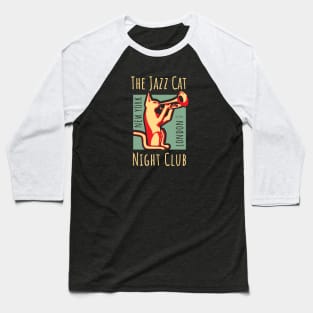 Vintage Jazz Club Poster with Jazz Cat Baseball T-Shirt